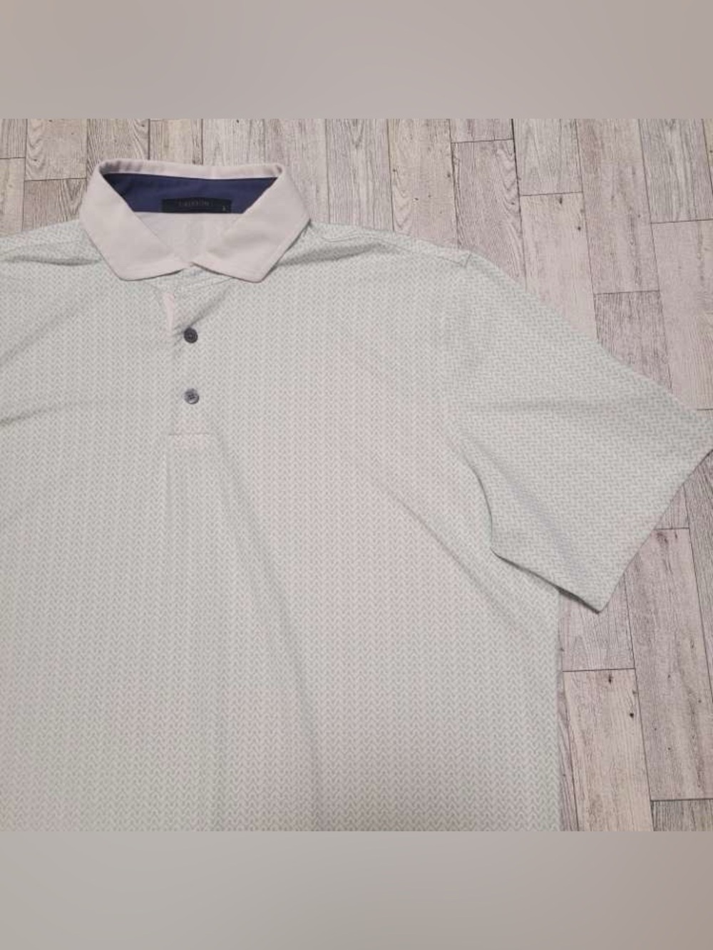 Greyson Wolf White Green Geometric Print Athletic Golf Polo Shirt Men's L